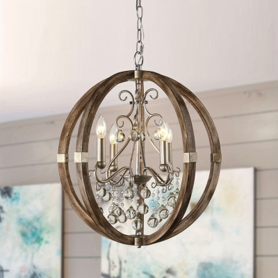 Candle Style Globe Chandelier, Brown Caged Shape Chandelier with Crystal Accents for Living Room