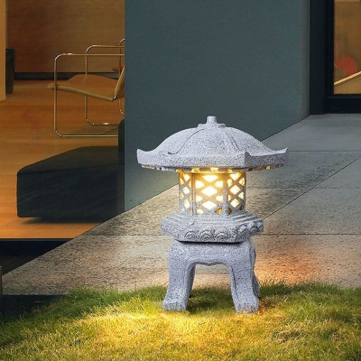 Rustic Textured Stone Tower Outdoor Lights with High Transmittance Lampshade, Retro and Modern Style Resin Garden Lights for Patios and Courtyards