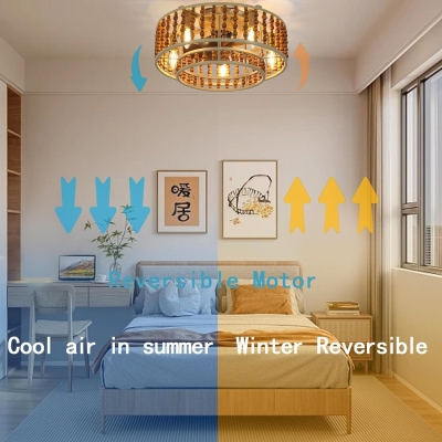 19 in. Boho Caged Low Profile Ceiling Fan, Beaded Flush Mount Remote Control Ceiling Fan and Light, Reversible Ceiling Fan Summer Winter