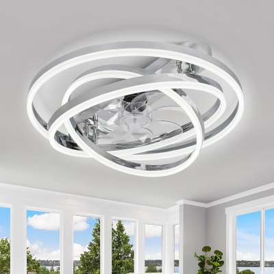 24 in. Chrome Bedroom Ceiling Fans with Lights, Modern Flush Mount Low Profile Ceiling Fan and Light for Kids Room