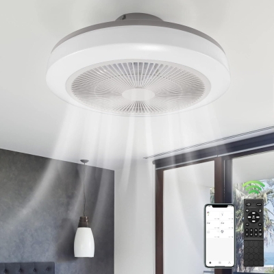 18 in. White Ceiling Fan with Lights Remote APP Control, Quiet Low Profile Flush Mount Ceiling Fan without Blades for Bedroom Living Room Office