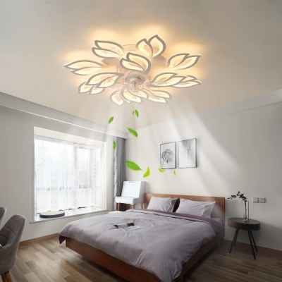 35 in. Modern Ceiling Fan with Light Remote APP Control, Flush Mount LED Dimmable Ceiling Fan, Low Ceiling Fan and Light, Bedroom Ceiling Fans