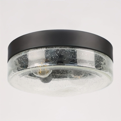 2-Light Modern Round Flush Mount Ceiling Light with Seeded Glass, Indoor Outdoor Ceiling Light for Kitchen Living Room Entryway Bedroom Hallway