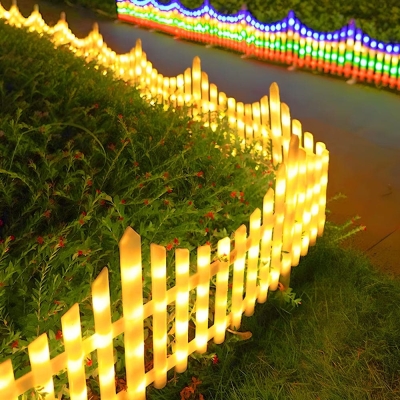 Wave Shaped Solar LED Lighted Garden Fence with Warm White &amp; Colored Lights, Solar or 110V Power Options, Remote Control, Easy Installation
