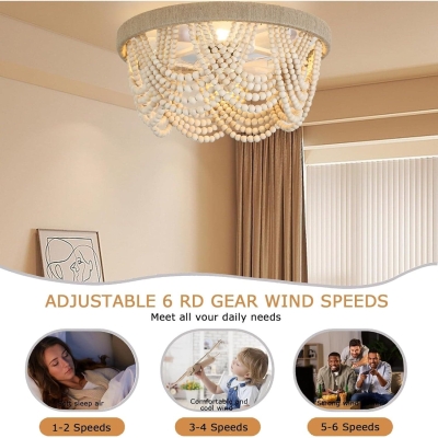 20 in. Low Profile Flush Mount Ceiling Fan, Boho Beaded Remote Control Ceiling Fan and Light, Retro Reversible Ceiling Fan for Bedroom Kitchen