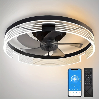 20 in. Black LED Ceiling Fan with Remote Control and Light, Dimmable Round Modern Ceiling Fan for Bedroom Living Room Dining Room Kitchen