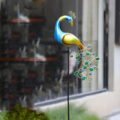 43.7 in. Solar-Powered Peacock Garden Stake with LED Lights, Durable Iron &amp; PP, Waterproof, Vibrant Colors for Outdoor Decor