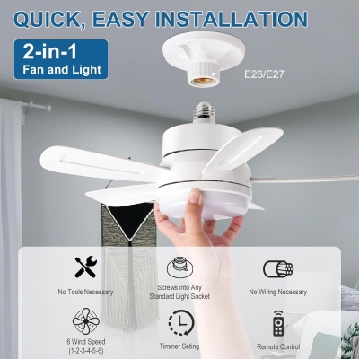 15.7 in. Small Ceiling Fan with Lights and Remote, Socket Fan Light, Dimmable Quiet Ceiling Fans for Bedroom Dining Room Kitchen and Small Rooms