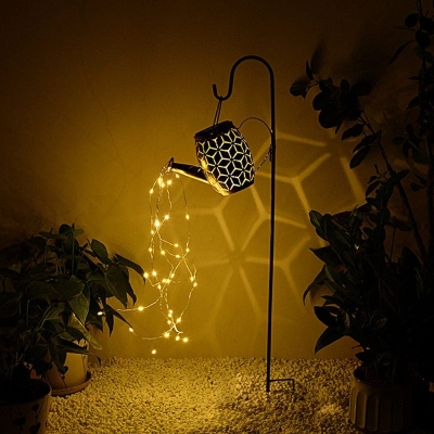 Charming Solar-Powered Hanging Kettle Lights with LED Strings, Waterproof Outdoor Garden Lanterns in Geometric and Leaf Designs