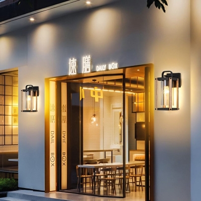 Durable Die-Cast Aluminum Outdoor Wall Light with Wood Grain Iron Stand and High Transmittance Glass Lampshade for a Warm, Classy Ambiance