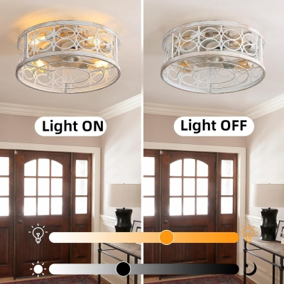 20 in. White Caged Ceiling Fan with Lights and Remote APP Control, Flush Mount Ceiling Fan for Bedroom Kitchen Dining Room Living Room