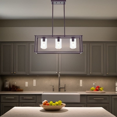 3-Light Contemporary Black Linear Pendant Light with Glass Shade, Farmhouse Hanging Pendant Light for Kitchen Island Dining Room
