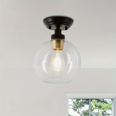 Modern Globe Glass Semi-Flush Mounted Ceiling Light Fixture, Industrial Ceiling Lighting Decoration for Hallway Bedroom Kitchen Island