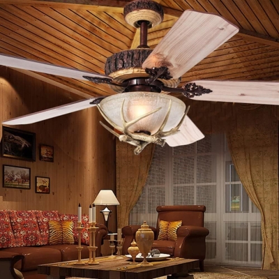 52 in. Red Bronze Antler Rustic Remote Control Ceiling Fan and Light, Modern Chandelier Fan Light, Indoor Cabin Ceiling Fans for Bedroom Living Room