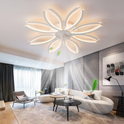 Flower Ceiling Fan, Modern Ceiling Fan with Light and Remote, Living Room Fan with Light, Dimmable Bladeless Low Profile Flush Mount Ceiling Fan