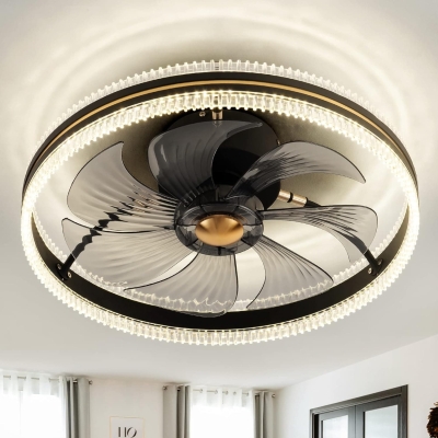 20 in. Modern Black Enclosed Flush Mount Ceiling Fan with Light Remote Control, Bladeless Low Profile Ceiling Fan with Light for Kitchen Bedroom