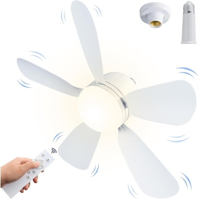 20 in. Ceiling Fans with Lights and Remote, White Socket Fan Light, Quiet Light Socket Fan for Kitchen Bedroom, Garage Ceiling Fan