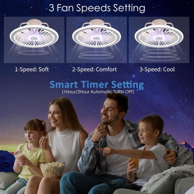 Modern Ceiling Fan with Low Profile Light and Remote, White Flush Mount Bladeless Ceiling Fandelier for Bedroom Living Room