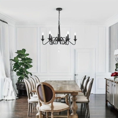 6-Light Classic Black Hanging Pendant Light, Modern Farmhouse Vintage Candlestick Pendant Lighting for Kitchen Dining Room Living Room