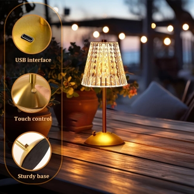 Bell-Shaped Cordless Vintage Portable Desk Lamp Table Lamp with Crystal Shade Touch Control  for Bedroom Nightstand Living Room Kitchen Dining Room Decor