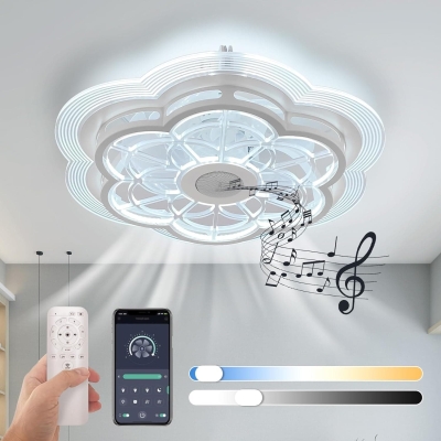 20 in. Flower Ceiling Fan, Flush Mount Low Profile Remote Control Ceiling Fan with Light, Enclosed Ceiling Fan with Bluetooth Speaker APP Control