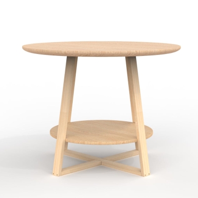 Scandinavian Style Oak Wood 2-Tier Round Side Table