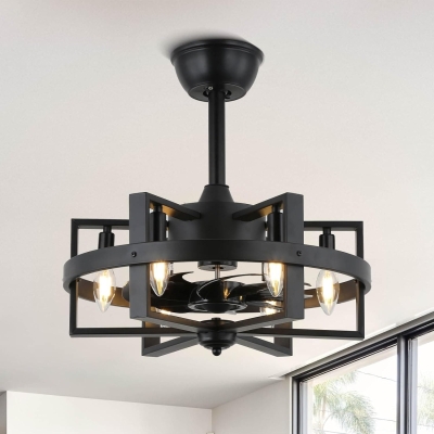 Black Caged Ceiling Fan with Light, Retro Industrial Modern Enclosed Ceiling Fan with Remote Control, Farmhouse Bedroom Living Room Fan