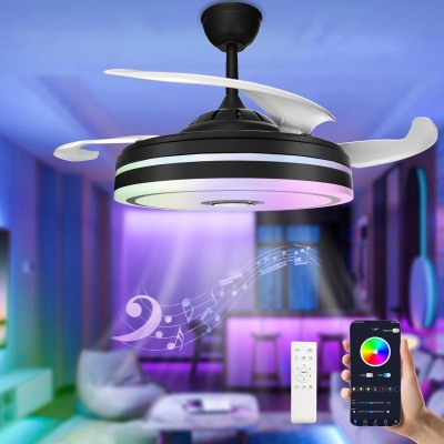 42 in. Black Retractable Ceiling Fan with Lights and Remote Control, Reversible Quiet Ceiling Fans, Modern Farmhouse Ceiling Fan for Bedroom Living Room