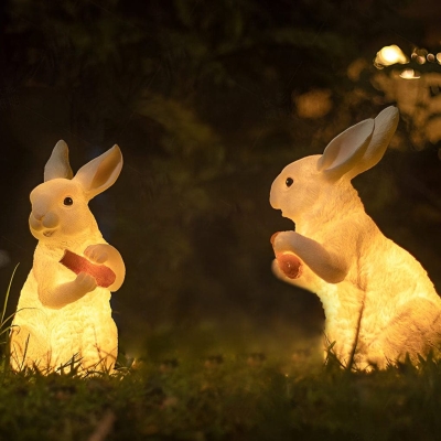 Elegant Hand-Carved Resin Rabbit Lawn Lamp with E27 Bulb, Durable, Waterproof Outdoor Light for a Natural and Exquisite Garden Ambiance