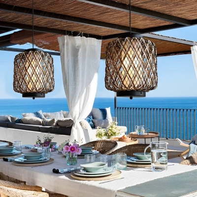Hand-Woven Iron and Rattan Outdoor Chandelier with Waterproof Design for Garden, Patio, and Balcony, Stylish and Elegant Year-Round Lighting