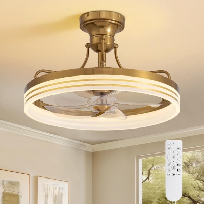 20 in. Gold Remote Control Ceiling Fan and Light, Low Profile Flush Mount Fandelier, LED Modern Ceiling Fan for Living Room Kitchen