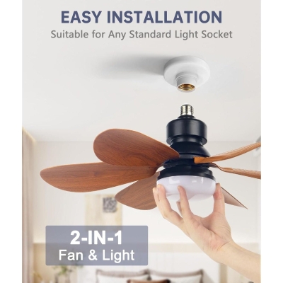 Socket Fan Light with Remote Control, Dimmable LED Ceiling Fan with Lights, Screw In Ceiling Fan for Room Bedroom Living Room Kitchen