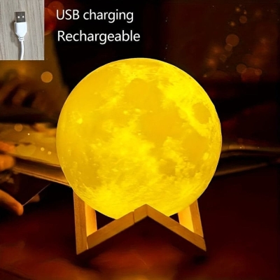 Modern LED Moon-Shaped Desk Lamp, Globe Night Light with Stand for Reading Home Decor