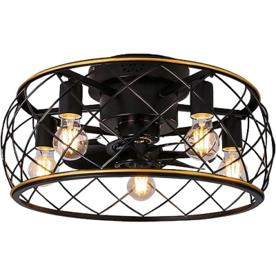 20 in. Flush Mount Low Profile Ceiling Fan with Light Fixture for Kitchen Bedroom, Farmhouse Caged Ceiling Fan with Light and Remote