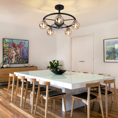 Black Chandelier Ceiling Fan with Lights and Remote Control, Reversible Quiet Ceiling Fans with Globe Glass Lampshade