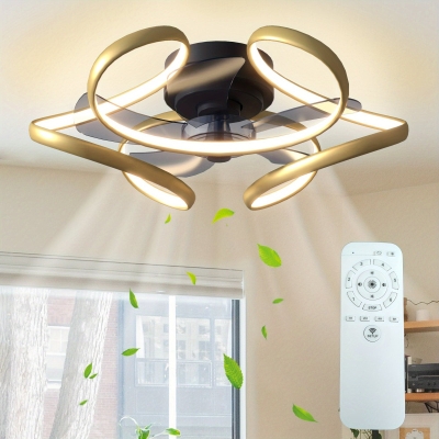 21 in. Gold Modern Low Profile LED Ceiling Fan with Light Remote, Dimmable Reversible Ceiling Fan, Geometric Ceiling Fan for Living Room Bedroom Kitchen