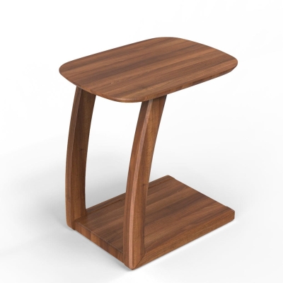 Vintage C-Shaped Black Walnut Wood 2 Tier Side Table