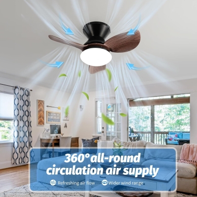 20 in. Small Flush Mount Ceiling Fans with Light, Ceiling Fan on Low Ceiling with Light and Remote, Dimmable Reversible Wood Ceiling Fan
