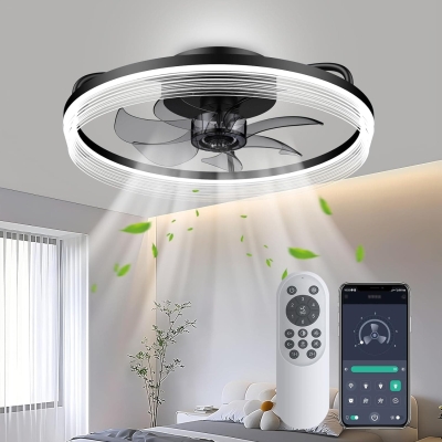 20 in. Bladeless Fandelier Flush Mount and Light for Bedroom Living Room, Black Ceiling Fan with Light, Low Ceiling Fan with Remote APP Control