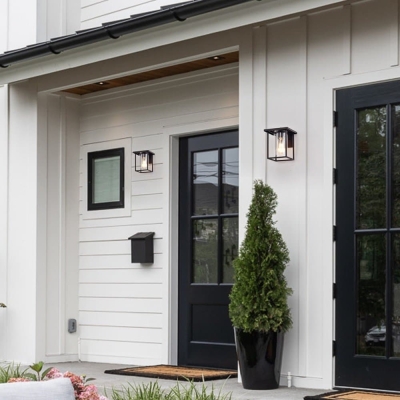 Black Outdoor Wall Light, Waterproof Modern Exterior Light Fixture Wall Sconce with Clear Glass Shade for Front Porch Patio Deck Garage