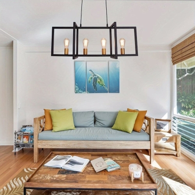 Modern 4-Light Rectangular Pendant Light Chandelier, Industrial Hanging Pendant Light Fixture for for Kitchen Island Light Living Room
