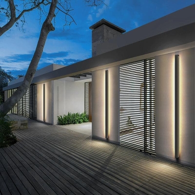 Chic LED Outdoor Wall Light for Front Porch, Black Long Strip Sconce Light Wall Lights, Warm White Tone