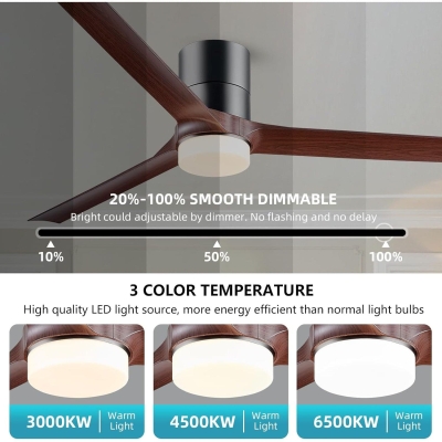 60 in. Modern LED 3 Blade Ceiling Fan for Bedroom Living Room Dining Room Patio Garage Kitchen, Contemporary Flush Mount Remote Ceiling Fan with Light