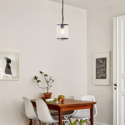Modern Single Rectangle Pendant Light with Hammered Glass Lampshade