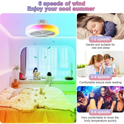 20 in. RGB Ceiling Fans with Lights for Kids Room, Dimmable LED Enclosed Ceiling Fan with Remote APP Control, Modern Flush Mount Ceiling Fan without Blades