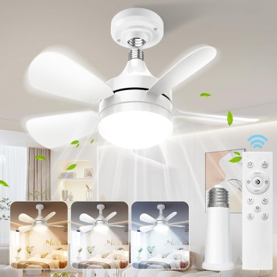 Socket Remote Control Ceiling Fan and Light, Socket Fan Light with Dimmable LED Light, Small Ceiling Fan for Bedroom Living Room Kitchen Garage