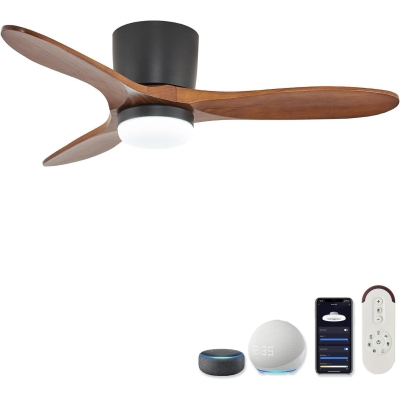 42 in. Smart Ceiling Fan with Remote Control, Wood Reversible Quiet Ceiling Fans, Compatible with Alexa