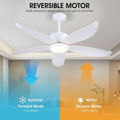 48 in. White Ceiling Fan with Lights and Remote, Dimmable Ring Modern Ceiling Fan with 5 Reversible Blades for Bedroom Dining Room