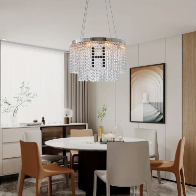 8-Light Elegant Layered Design Crystal Hanging Ceiling Light, Modern Crystal Chandelier for Living Room Round Crystal Lamp
