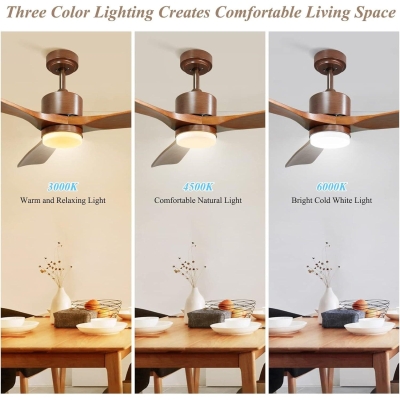 52 in. Indoor Outdoor Wood Reversible Quiet Ceiling Fans for Patio Living Room Bedroom Office, Outdoor Fans with Lights and Remote, Fan for Summer